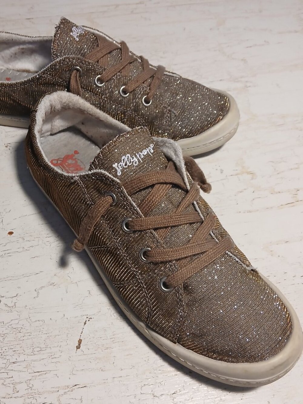 Gold JellyPop Comfort Fit Sneakers Glitter Sparkle 10M Bronze Step-In - Picture 3 of 8